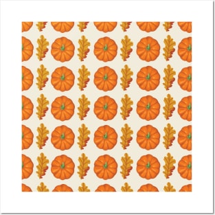 Pumpkin and Leafs Halloween Seamless Pattern Design Gifts Posters and Art